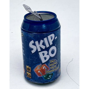 Rare Mattel European Version Skip-Bo Dice Game in Blue Tin Can for 2-4 Players
